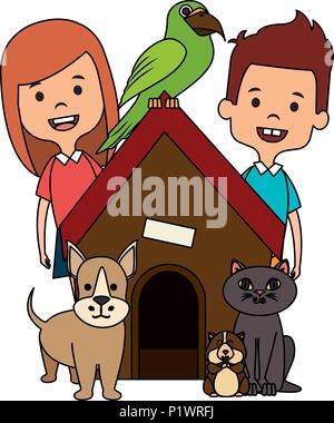 little kids with cute pets Stock Vector