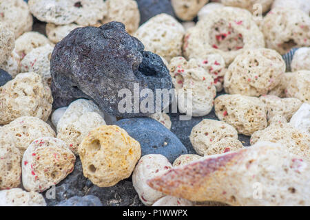 Eroded and warm pebbles found on the Ascension Island in the South Atlantic Ocean Stock Photo