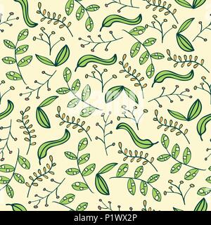 Doodle colorful seamless pattern with leafs Stock Vector