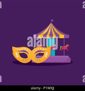 Carnival mask and carousel over purple background, colorful design. vector illustration Stock Vector