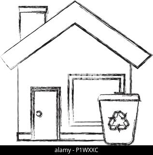 exterior house with recycle bin Stock Vector