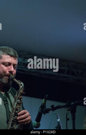 Rome, Italy. 12th June, 2018. The Italian saxophonist performed live in the Gianicolo in Musica music festival on 12 June 2018. With him on stage, Pietro Lussu on piano, Vincenzo Florio on double bass and Armando Sciommeri on drums. Carlo Conti Credit: Leo Claudio De Petris/Pacific Press/Alamy Live News Stock Photo