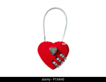 Love locked concept. Red heart padlock cut out and isolated on white background Stock Photo