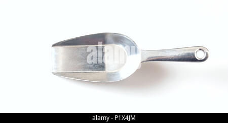 Food concept. Stainless scoop isolated on white background. Stock Photo