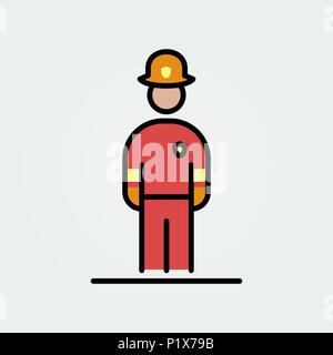 Fireman icon avatar simple flat style illustration. Stock Vector