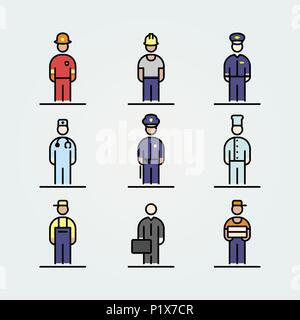 Set of professions icons avatar simple flat style illustration. Stock Vector