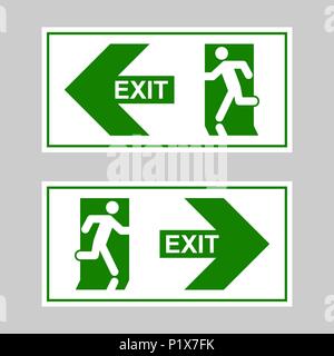 Emergency exit sign. Man running out fire exit. Stock Vector