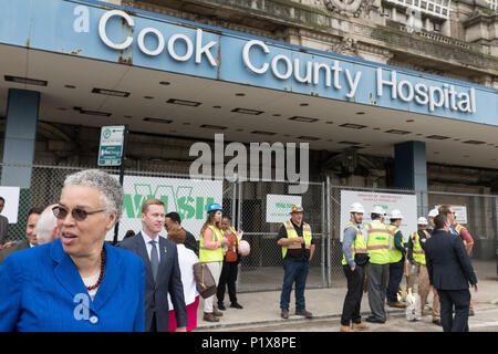 Cook County Board President Toni Preckwinkle at the groundbreaking ceremony for the redevelopment of Cook County Hospital