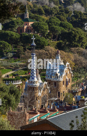 Famous Casa del Guarda in Park Guell in Barcelona, Spain. Top view Stock Photo