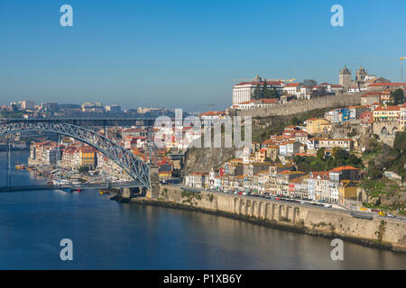 View of the historic city center with the famous ponte Dom Luiz bridge in Porto, Portugal Stock Photo