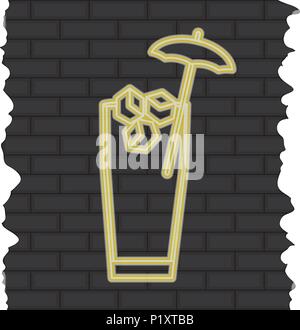 neon cocktail with ice cubes and umbrella decoration Stock Vector