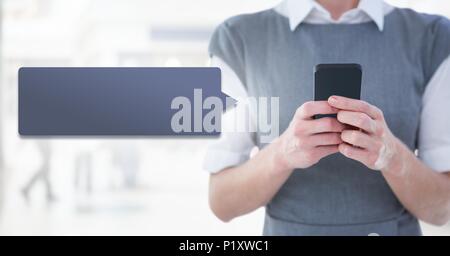 Woman using phone with chat bubble Stock Photo