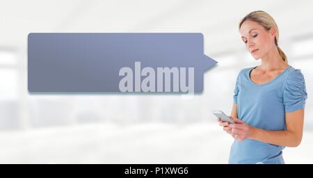 Woman using phone with chat bubble Stock Photo