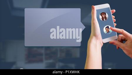 Messaging App on phone in hand with chat profiles Stock Photo