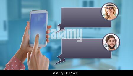 Phone in hand with chat profiles Stock Photo