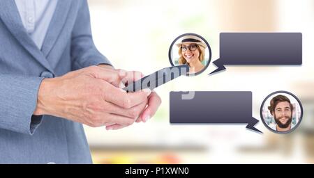 Messaging App on phone in hand with chat profiles Stock Photo