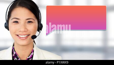 Customer service woman with chat bubble Stock Photo