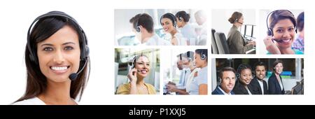 Collage of Customer Service help team in call center Stock Photo