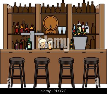 color bar liquor beverages with chairs objects Stock Vector