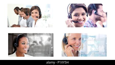 Collage of Customer Service help team in call center Stock Photo