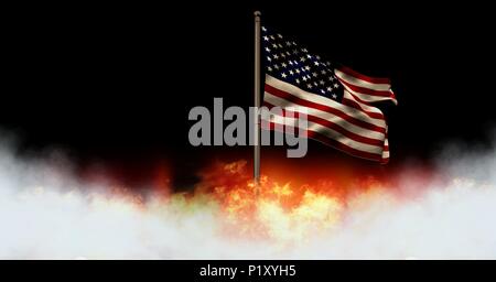 America flag and burning fire Stock Photo