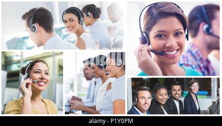 Collage of Customer Service help team in call center Stock Photo