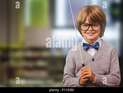 School boy in education library Stock Photo