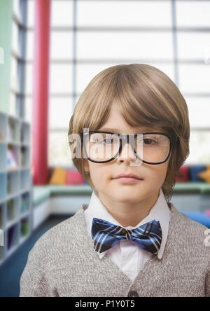 School boy in education library Stock Photo