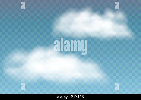 Illustration of realistic clouds, isolated on transparent background - vector Stock Vector