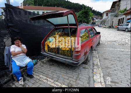 Berat, Albania, fruit grower at the edge of the road Stock Photo