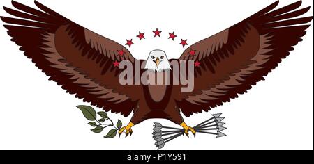 american bald eagle emblem with arrows and olive branch vector illustration design Stock Vector