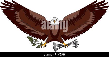 american bald eagle emblem with arrows and olive branch vector illustration design Stock Vector