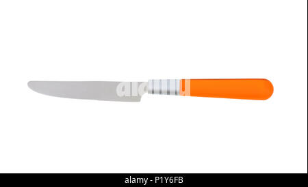 Clean table knife with orange handle Stock Photo