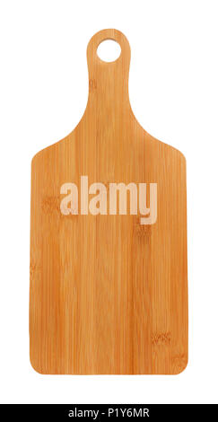 wooden cutting board with handle on white background Stock Photo