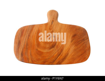 wooden cutting board with handle on white background Stock Photo
