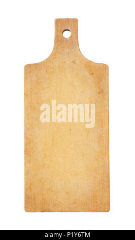 wooden cutting board with handle on white background Stock Photo