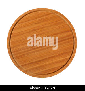 empty round wooden cutting board on white background Stock Photo