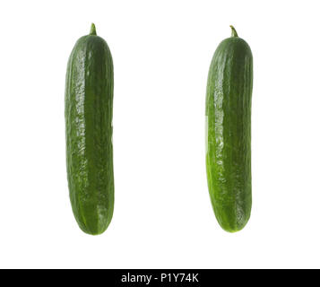 two green cucumbers on white background Stock Photo