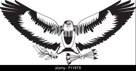 american bald eagle emblem with arrows and olive branch vector illustration design Stock Vector