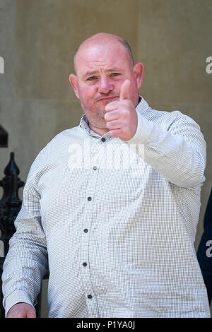 Previously unissued photo dated 06/06/18 of Liam Judge at Bristol Crown Court, where he is one of eleven men on trial in connection with a multi-million pound raid at a cider-making family's sprawling home in Somerset. Stock Photo