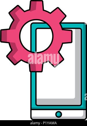 mobile gear setting on screen work vector illustration Stock Vector