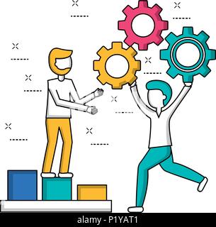 businesspeople holding gears and business diagram teamwork vector ...