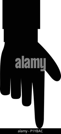 Hand gesture of pointing finger icon illustration of businessman black hand with index finger pointing down isolated on white background Stock Vector