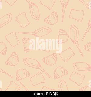 Seamless vector pattern with bread, butter and croissants Stock Vector