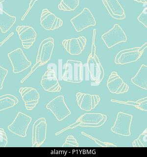 Seamless vector pattern with bread, butter and croissants Stock Vector