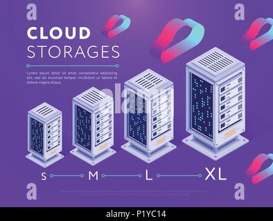 Arranged database storages on purple Stock Vector