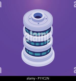 Isometric database server on purple Stock Vector