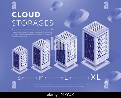 Arranged clouds storage server centers Stock Vector