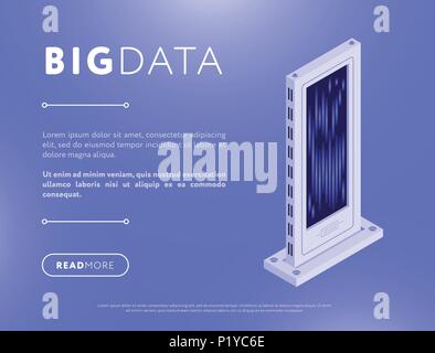 Isometric database server in webpage design Stock Vector