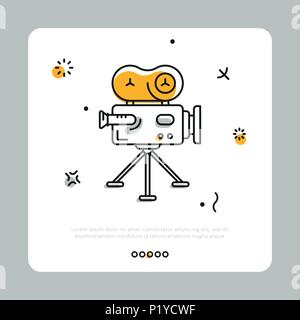 Colorful icon of cinema camera on gray Stock Vector